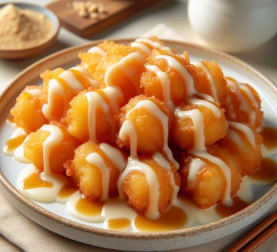 Leche frita con leche condensada por encima